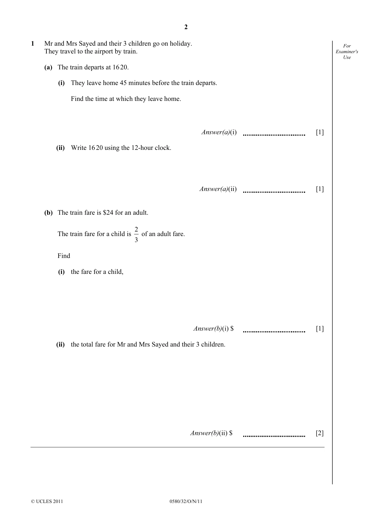 Cambridge IGCSE Mathematics 0580 2011 Oct/Nov Paper 3 · Variant 2 question paper, page 2 of 16