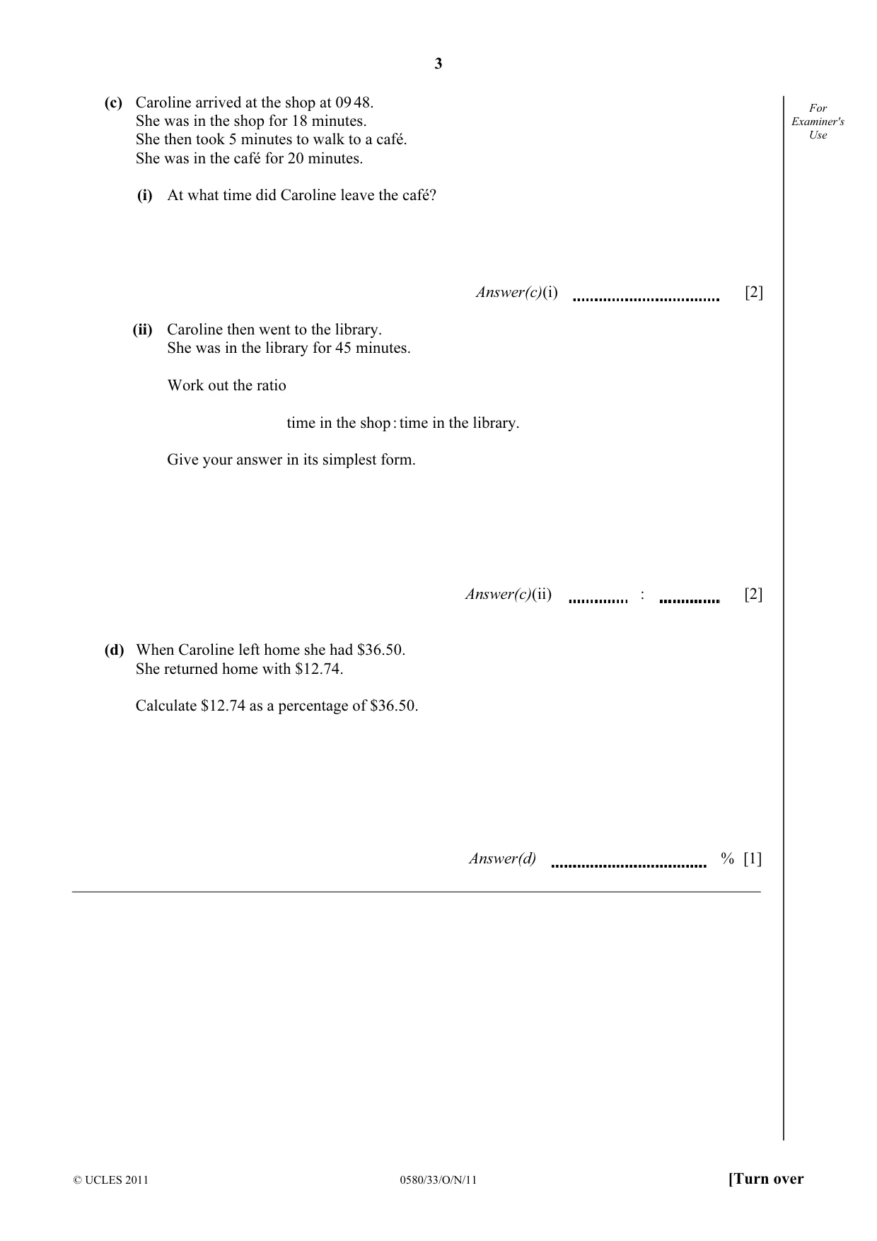 Cambridge IGCSE Mathematics 0580 2011 Oct/Nov Paper 3 · Variant 3 question paper, page 3 of 16