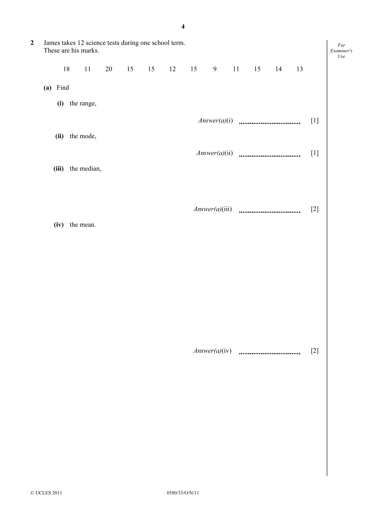 Cambridge IGCSE Mathematics 0580 2011 Oct/Nov Paper 3 · Variant 3 question paper, page 4 of 16
