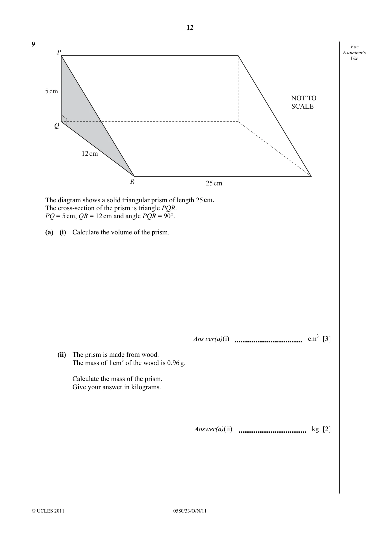 Cambridge IGCSE Mathematics 0580 2011 Oct/Nov Paper 3 · Variant 3 question paper, page 12 of 16