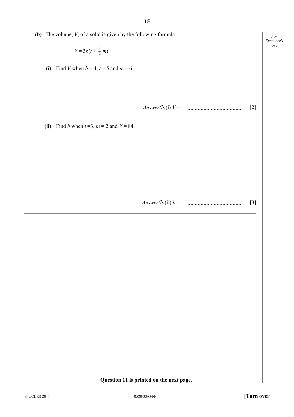 Cambridge IGCSE Mathematics 0580 2011 Oct/Nov Paper 3 · Variant 3 question paper, page 15 of 16