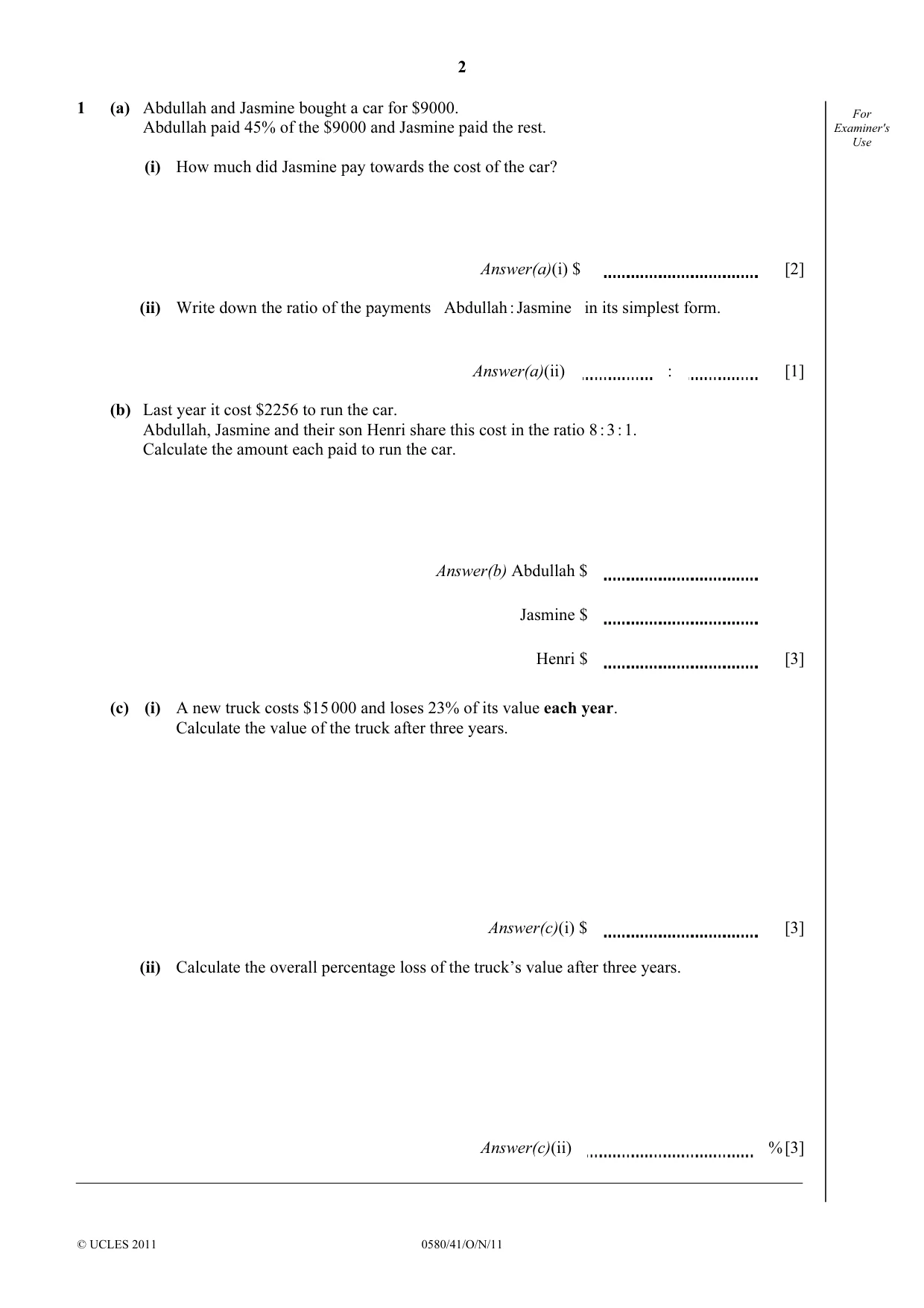 Cambridge IGCSE Mathematics 0580 2011 Oct/Nov Paper 4 · Variant 1 question paper, page 2 of 16