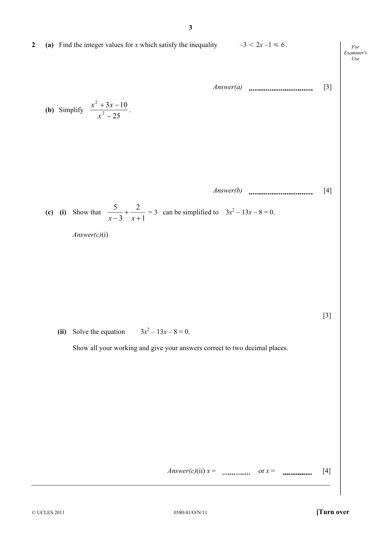 Cambridge IGCSE Mathematics 0580 2011 Oct/Nov Paper 4 · Variant 1 question paper, page 3 of 16