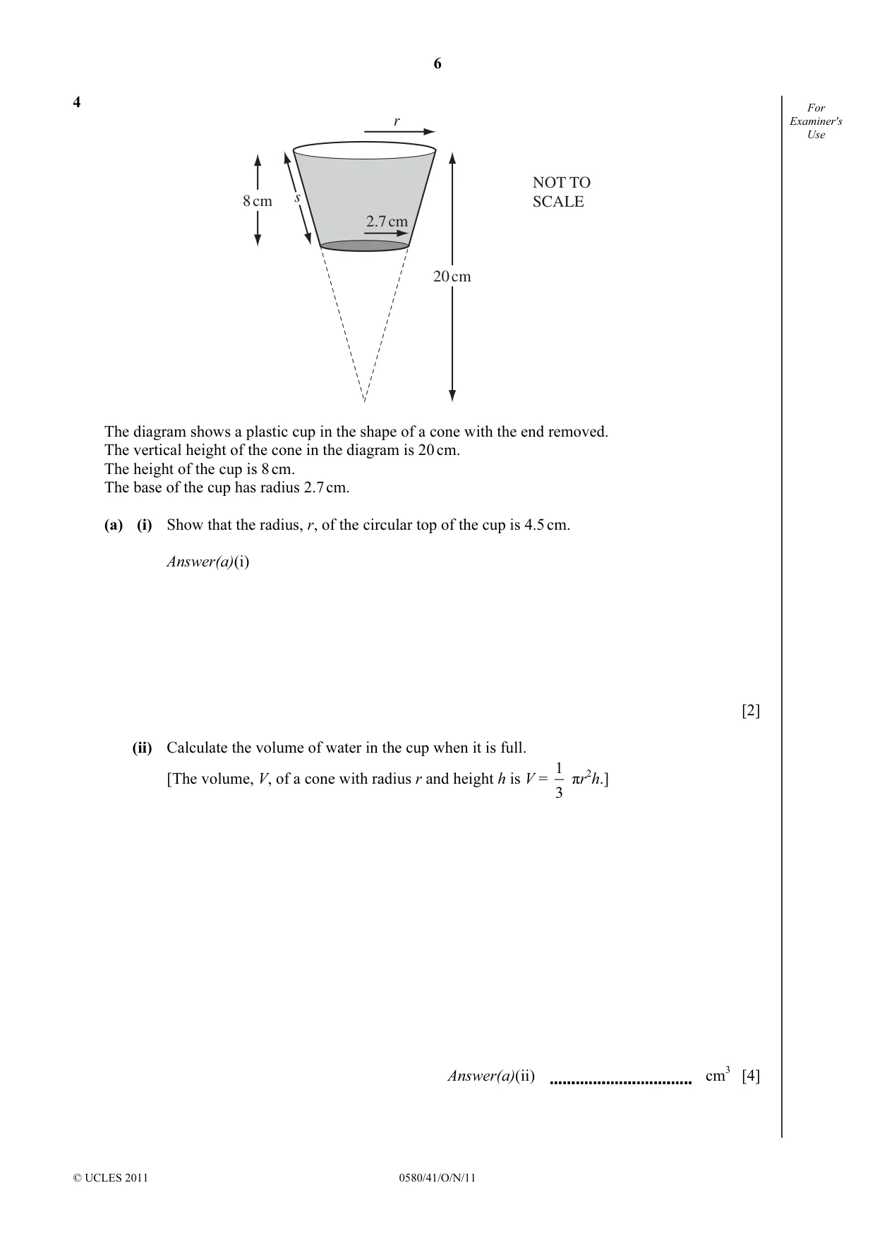 Cambridge IGCSE Mathematics 0580 2011 Oct/Nov Paper 4 · Variant 1 question paper, page 6 of 16