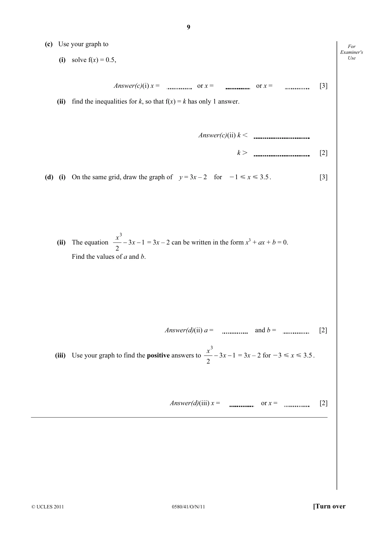 Cambridge IGCSE Mathematics 0580 2011 Oct/Nov Paper 4 · Variant 1 question paper, page 9 of 16