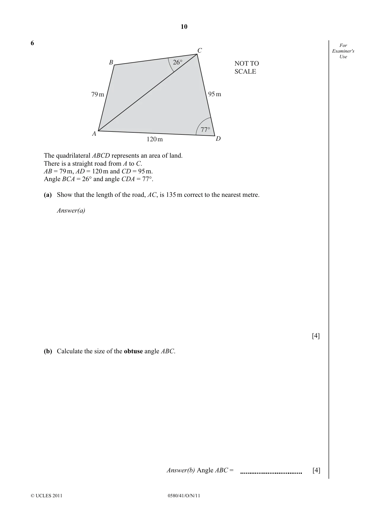 Cambridge IGCSE Mathematics 0580 2011 Oct/Nov Paper 4 · Variant 1 question paper, page 10 of 16