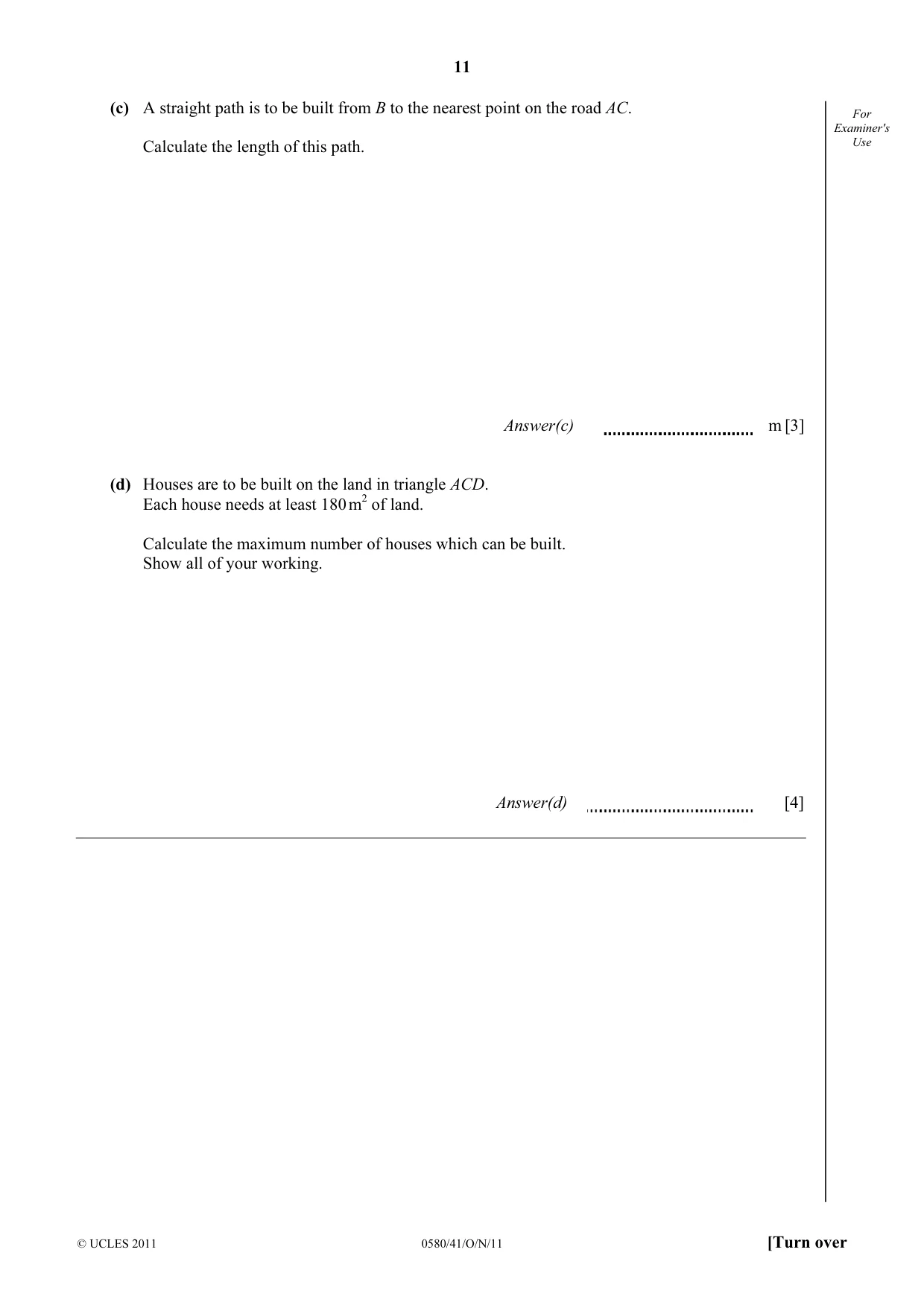 Cambridge IGCSE Mathematics 0580 2011 Oct/Nov Paper 4 · Variant 1 question paper, page 11 of 16