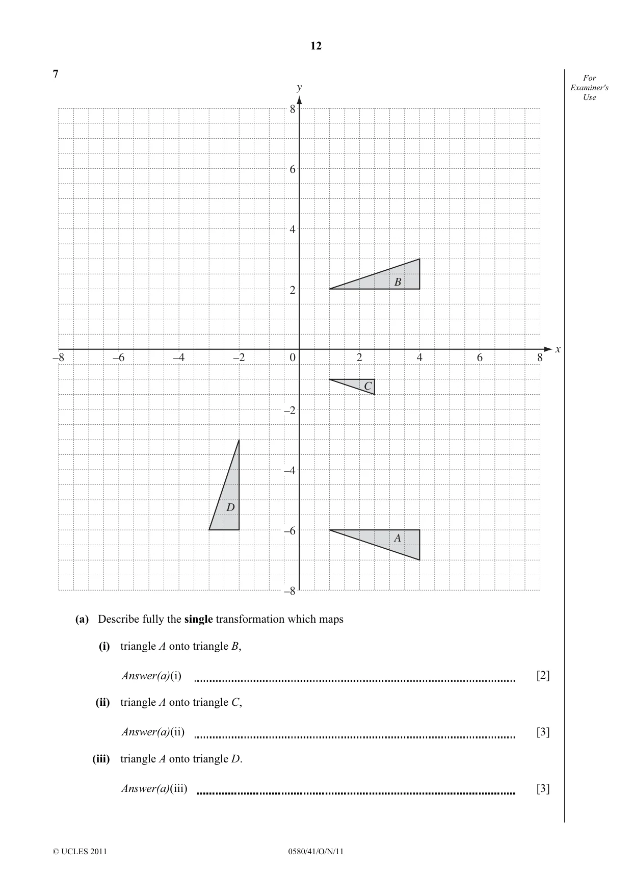 Cambridge IGCSE Mathematics 0580 2011 Oct/Nov Paper 4 · Variant 1 question paper, page 12 of 16