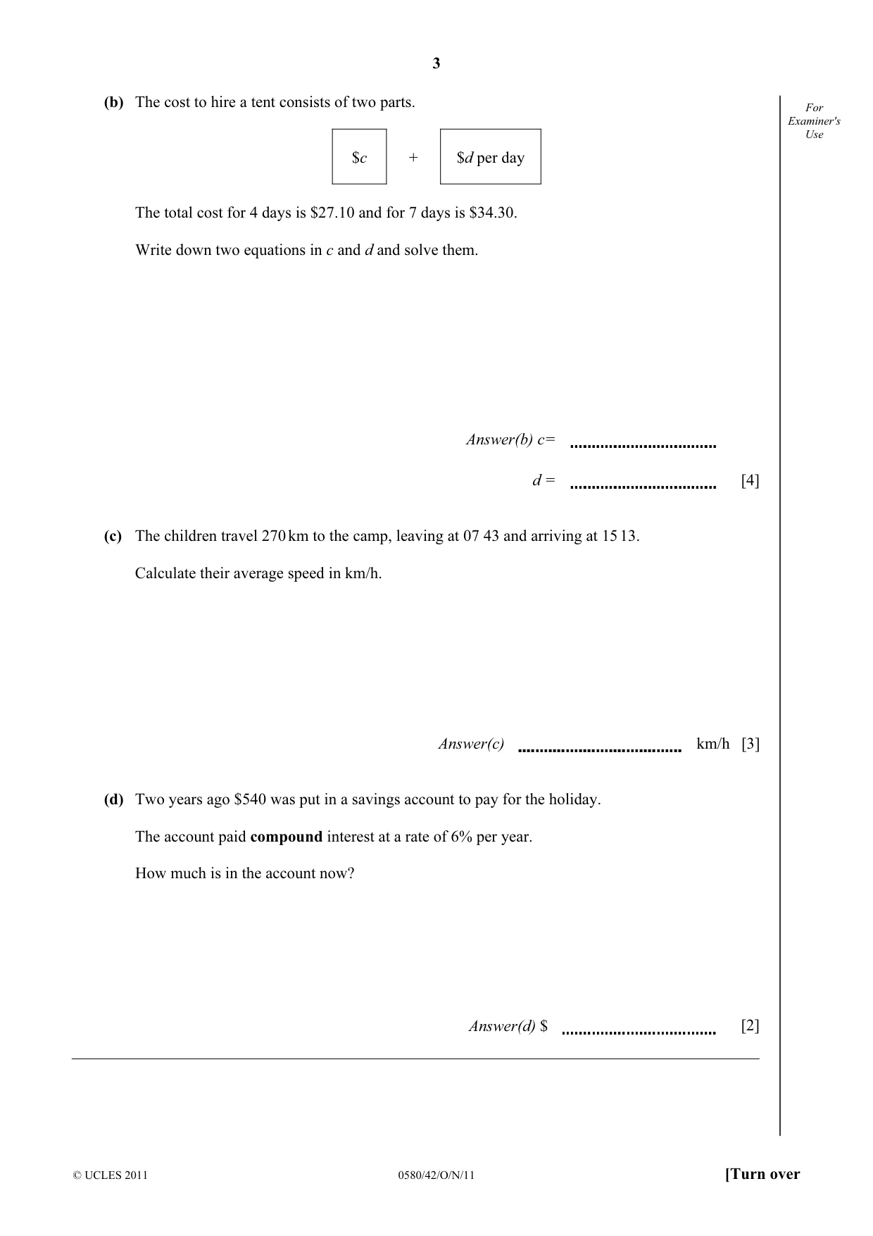 Cambridge IGCSE Mathematics 0580 2011 Oct/Nov Paper 4 · Variant 2 question paper, page 3 of 20