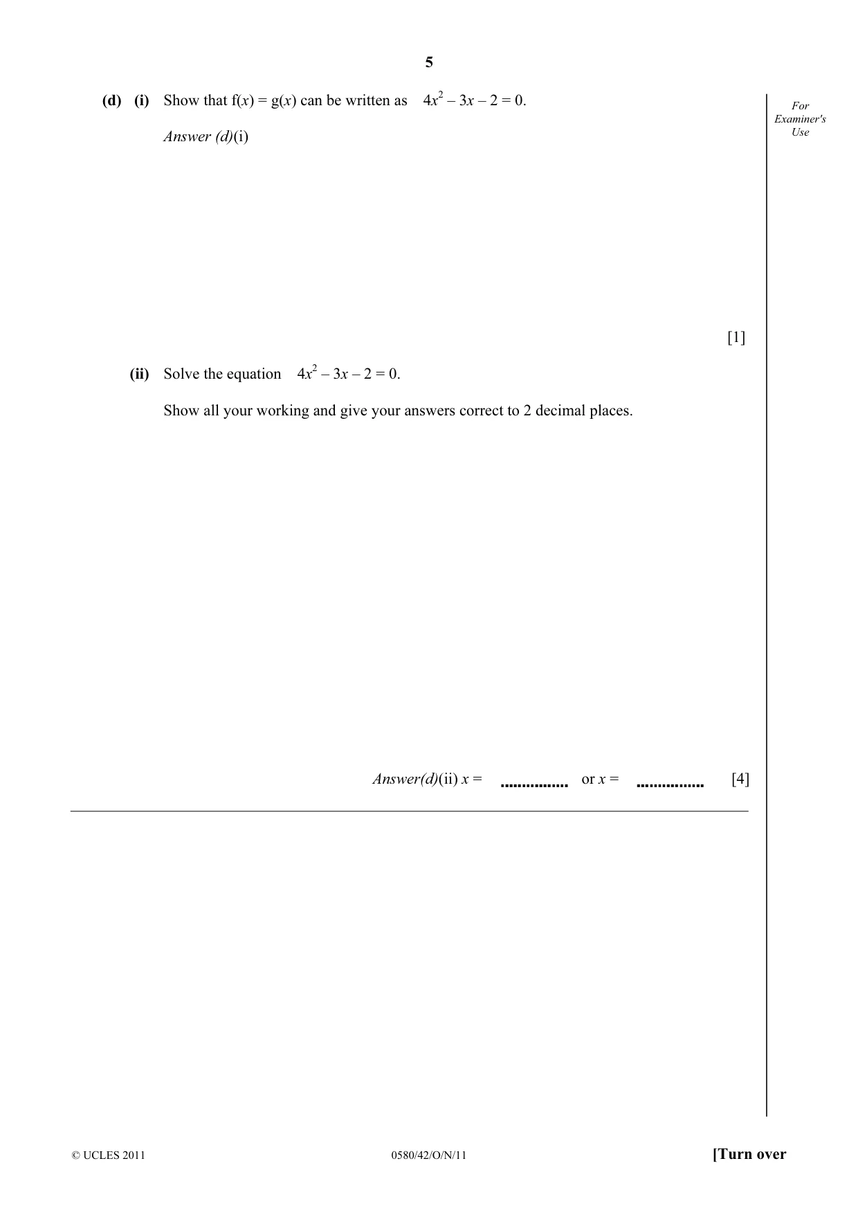 Cambridge IGCSE Mathematics 0580 2011 Oct/Nov Paper 4 · Variant 2 question paper, page 5 of 20