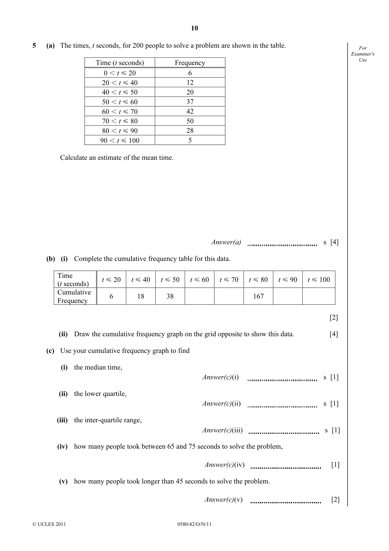Cambridge IGCSE Mathematics 0580 2011 Oct/Nov Paper 4 · Variant 2 question paper, page 10 of 20