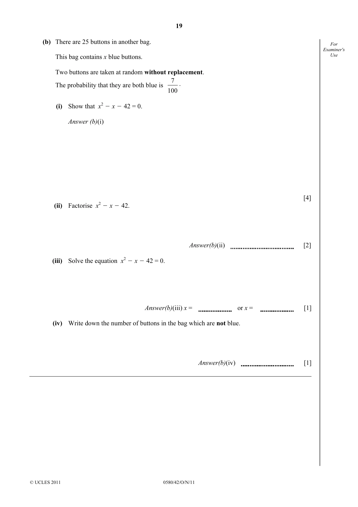 Cambridge IGCSE Mathematics 0580 2011 Oct/Nov Paper 4 · Variant 2 question paper, page 19 of 20