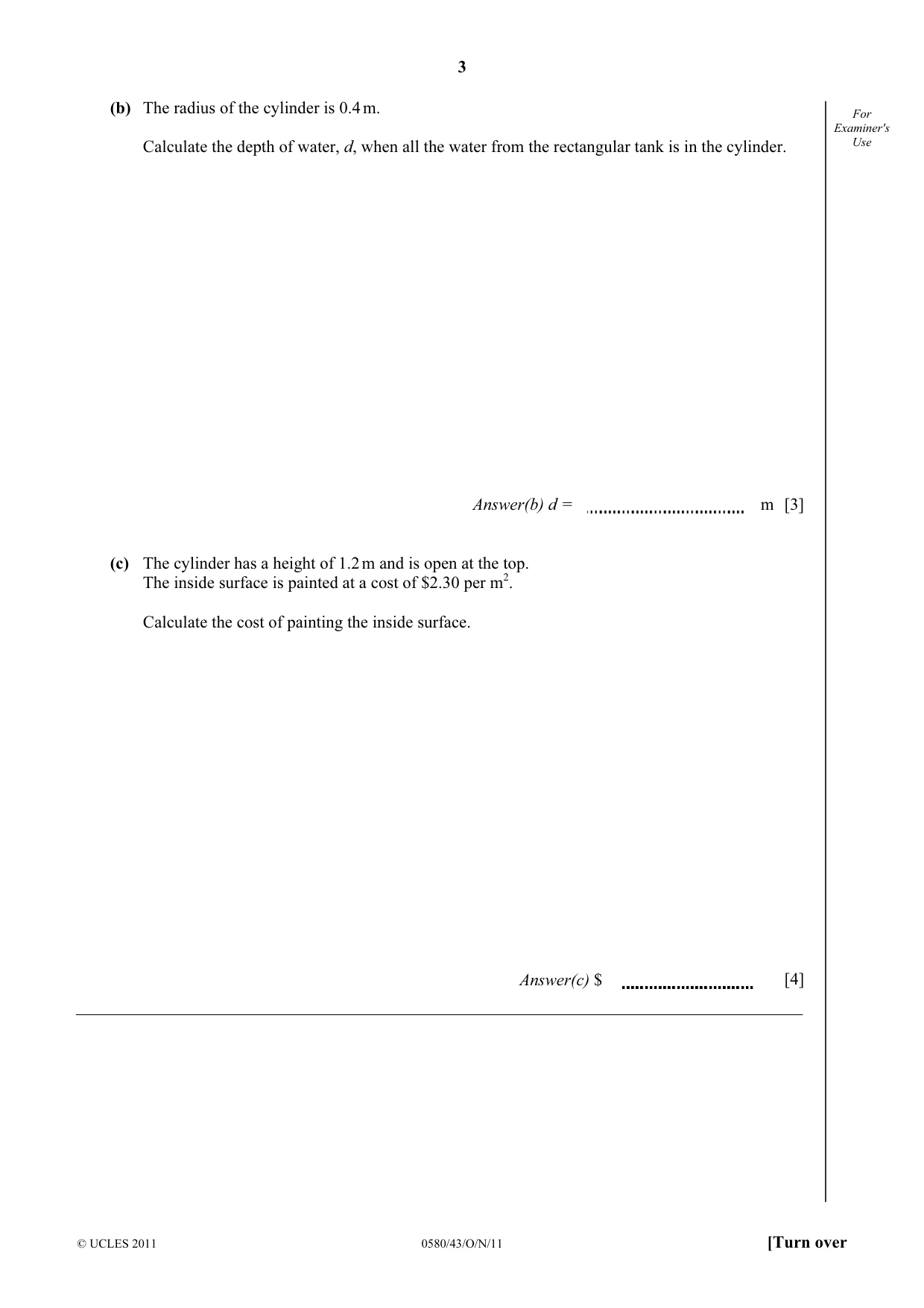 Cambridge IGCSE Mathematics 0580 2011 Oct/Nov Paper 4 · Variant 3 question paper, page 3 of 20