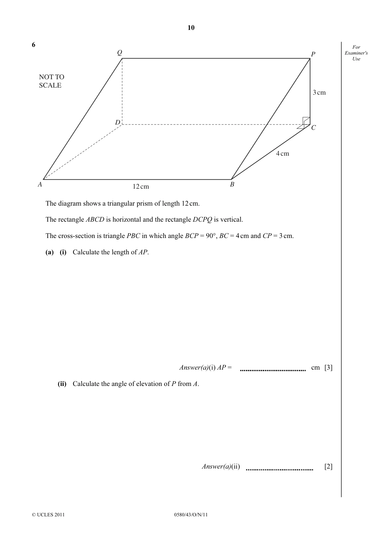 Cambridge IGCSE Mathematics 0580 2011 Oct/Nov Paper 4 · Variant 3 question paper, page 10 of 20