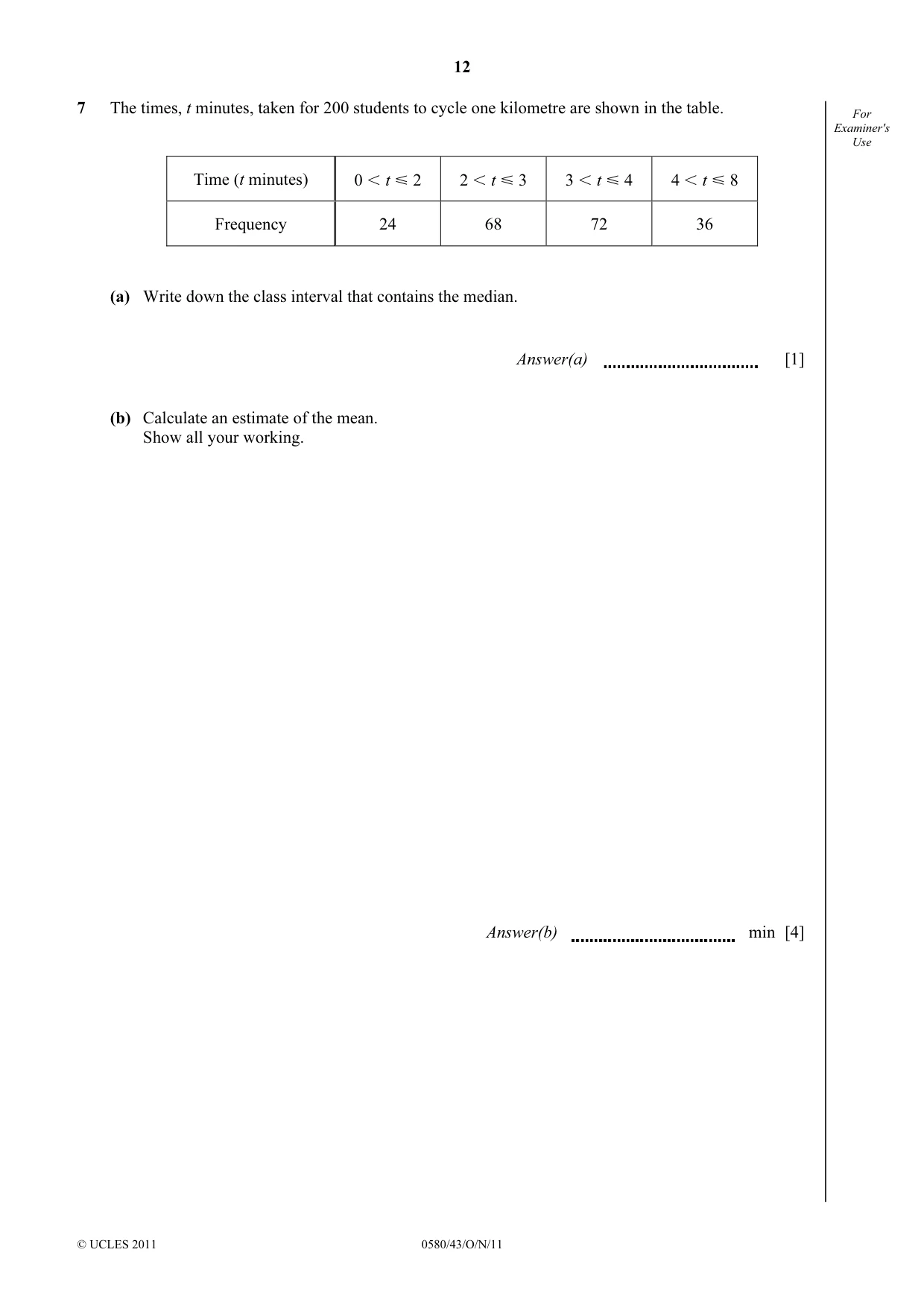 Cambridge IGCSE Mathematics 0580 2011 Oct/Nov Paper 4 · Variant 3 question paper, page 12 of 20