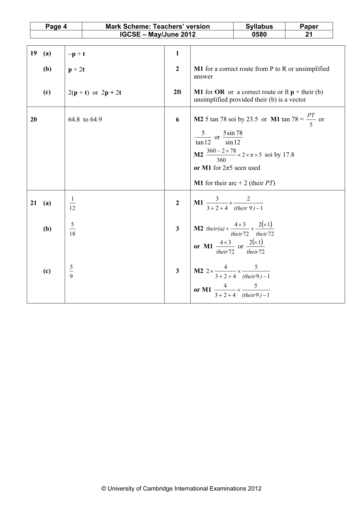 Mark scheme, page 4 of 4