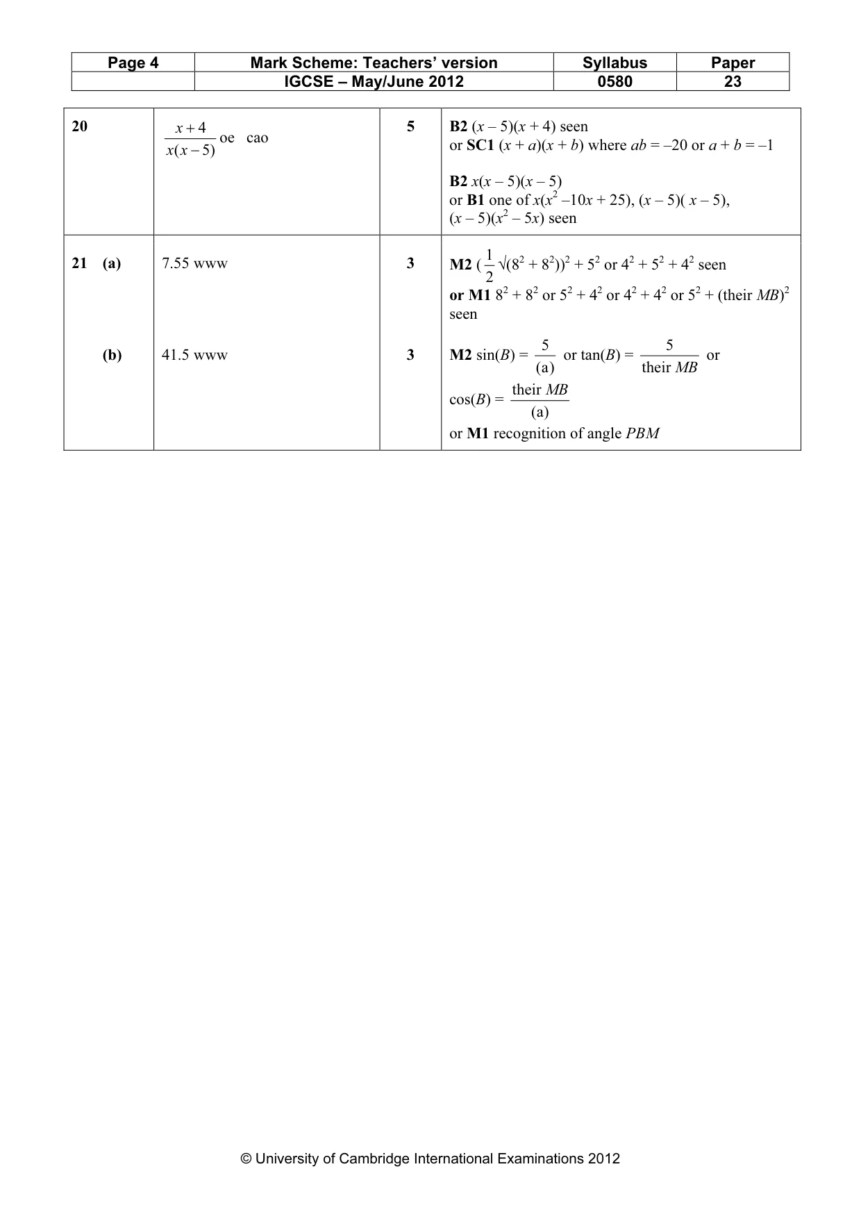 Mark scheme, page 4 of 4