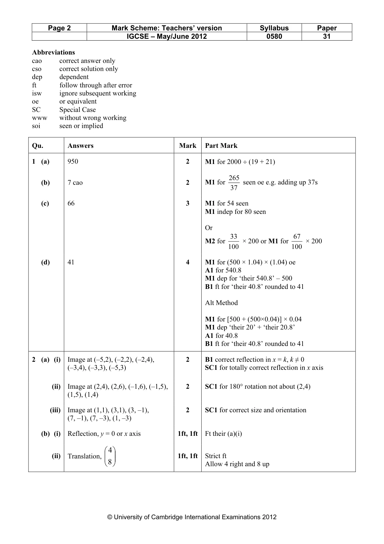 Mark scheme, page 2 of 5