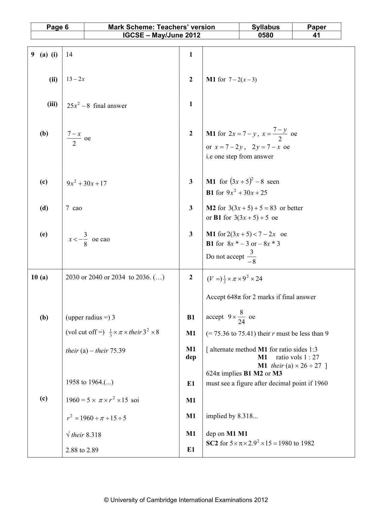 Mark scheme, page 6 of 6