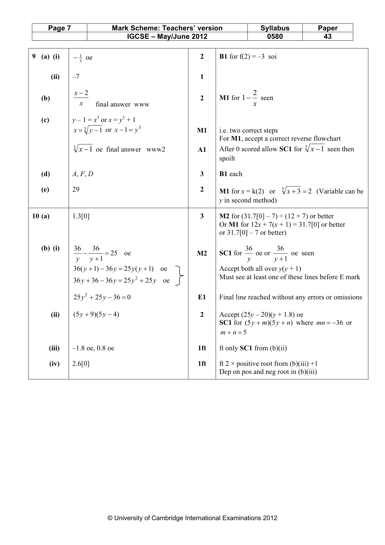 Mark scheme, page 7 of 8