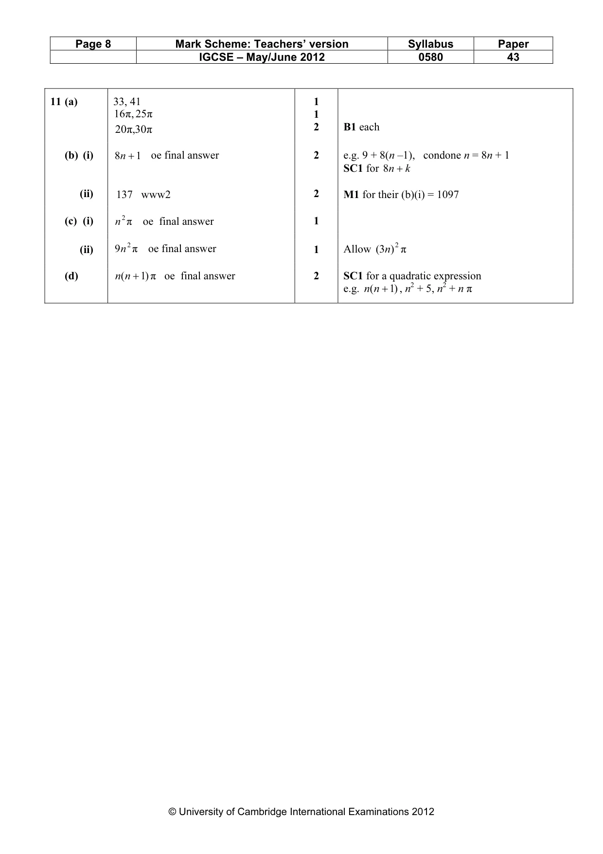 Mark scheme, page 8 of 8