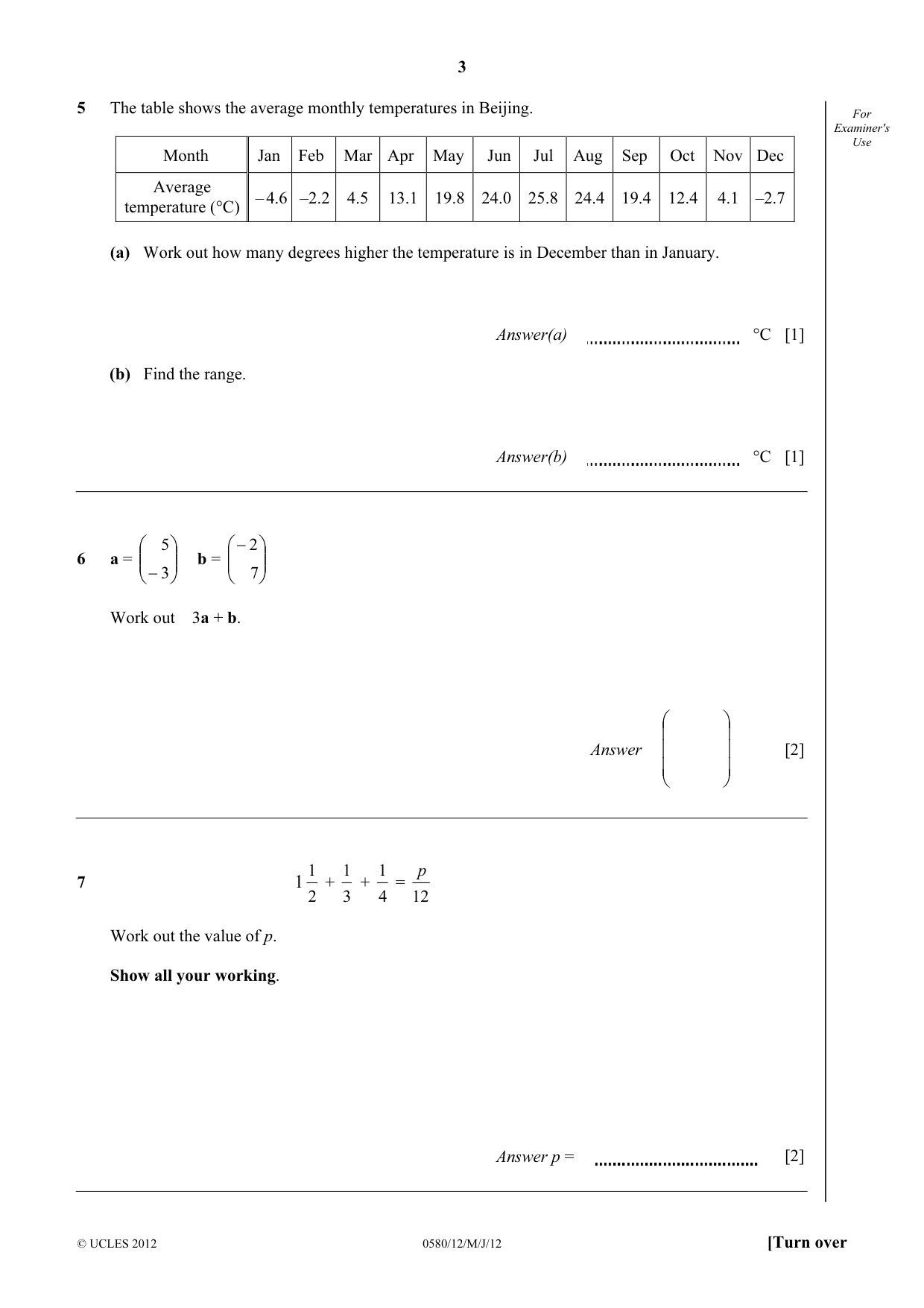 Cambridge IGCSE Mathematics 0580 2012 May/June Paper 1 · Variant 2 question paper, page 3 of 12