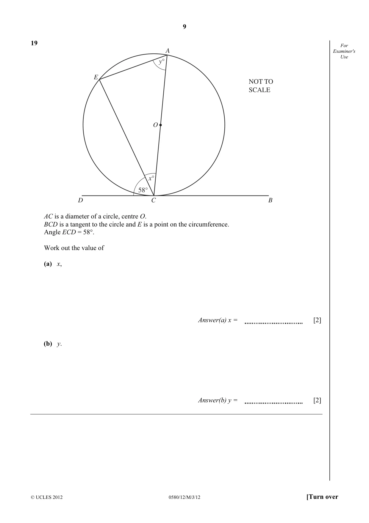 Cambridge IGCSE Mathematics 0580 2012 May/June Paper 1 · Variant 2 question paper, page 9 of 12