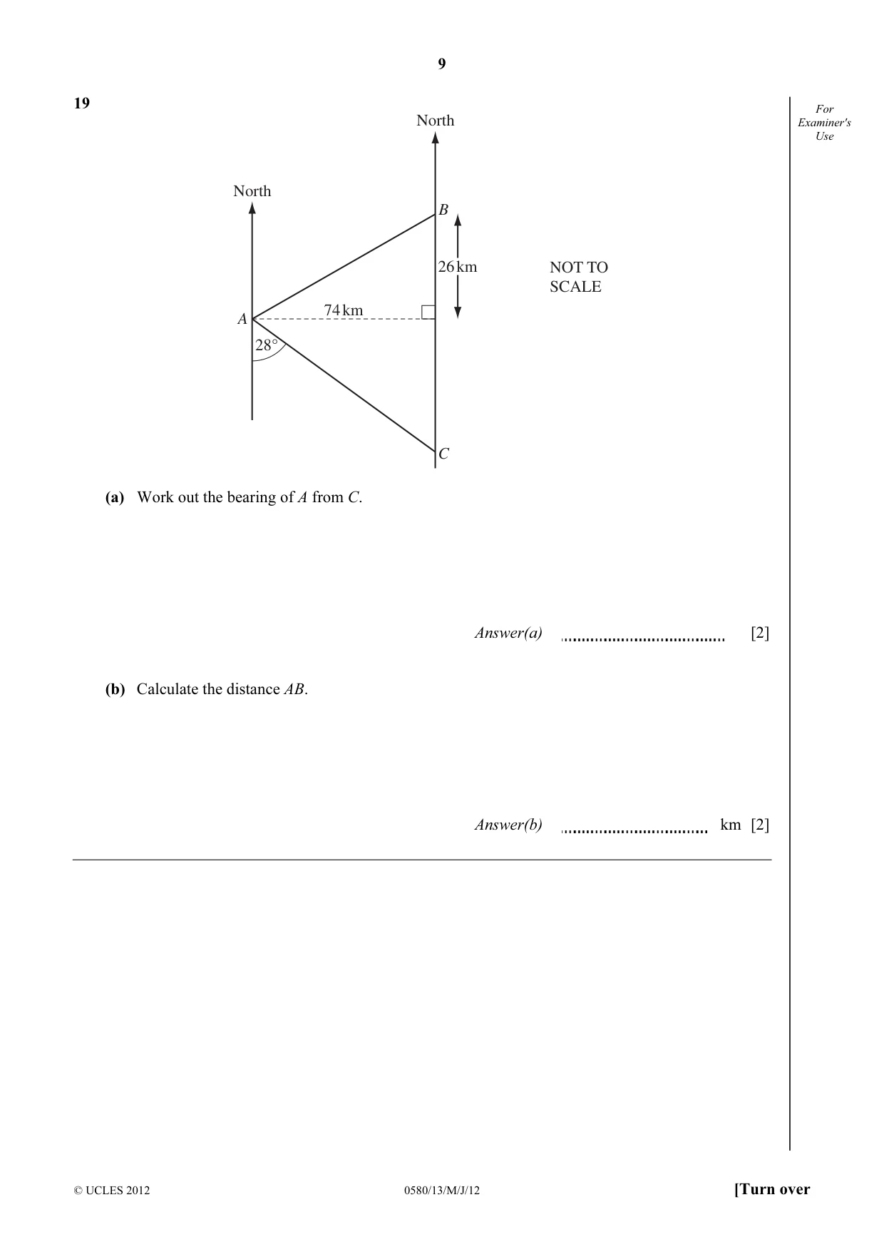 Cambridge IGCSE Mathematics 0580 2012 May/June Paper 1 · Variant 3 question paper, page 9 of 12