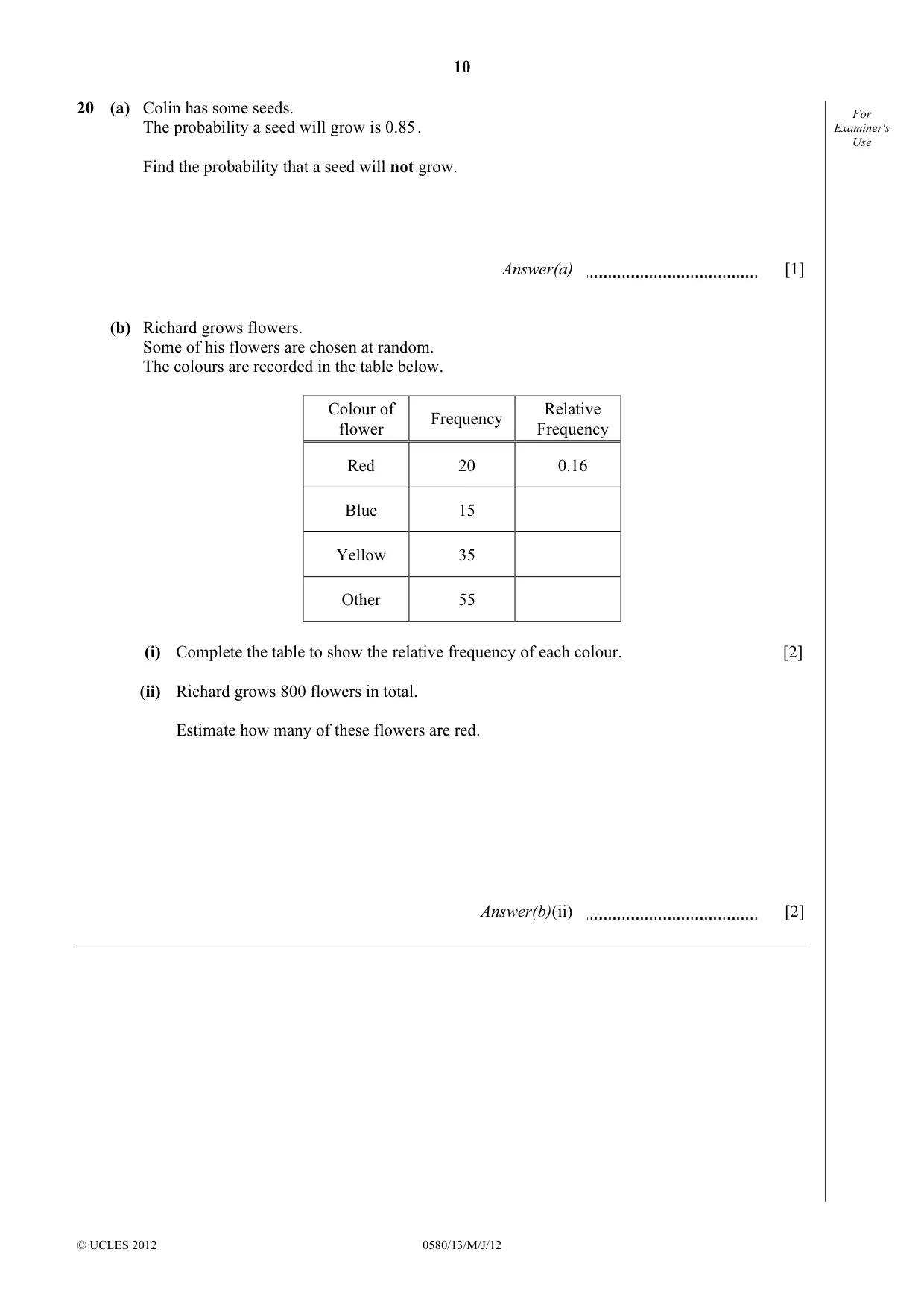 Cambridge IGCSE Mathematics 0580 2012 May/June Paper 1 · Variant 3 question paper, page 10 of 12