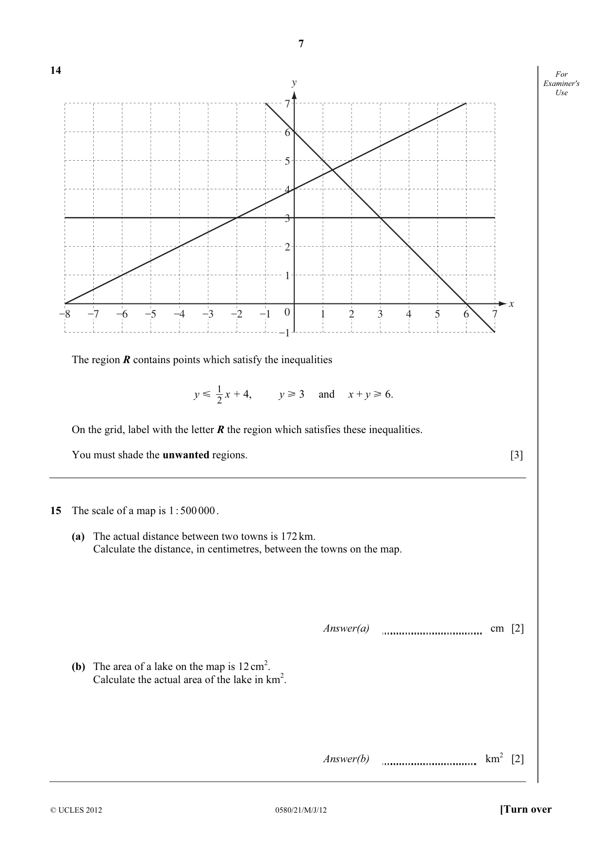 Cambridge IGCSE Mathematics 0580 2012 May/June Paper 2 · Variant 1 question paper, page 7 of 12
