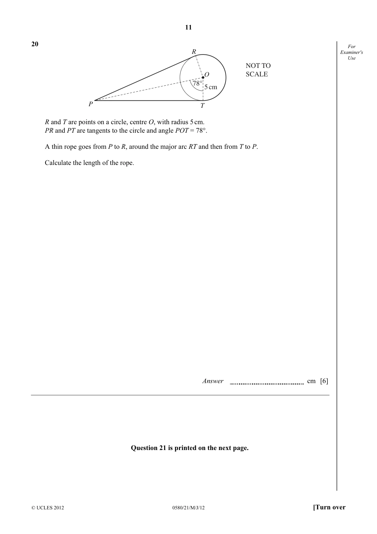 Cambridge IGCSE Mathematics 0580 2012 May/June Paper 2 · Variant 1 question paper, page 11 of 12