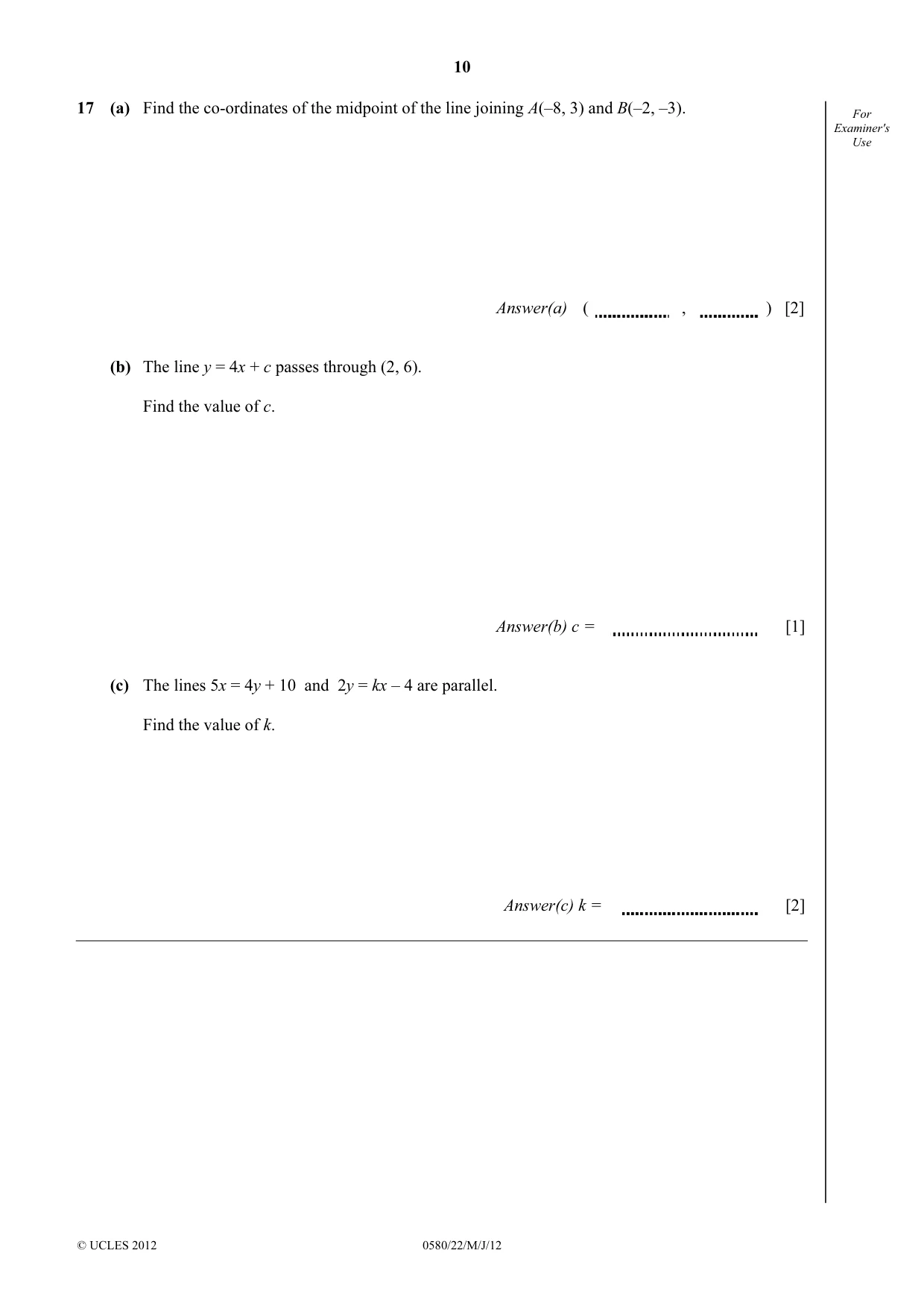Cambridge IGCSE Mathematics 0580 2012 May/June Paper 2 · Variant 2 question paper, page 10 of 12
