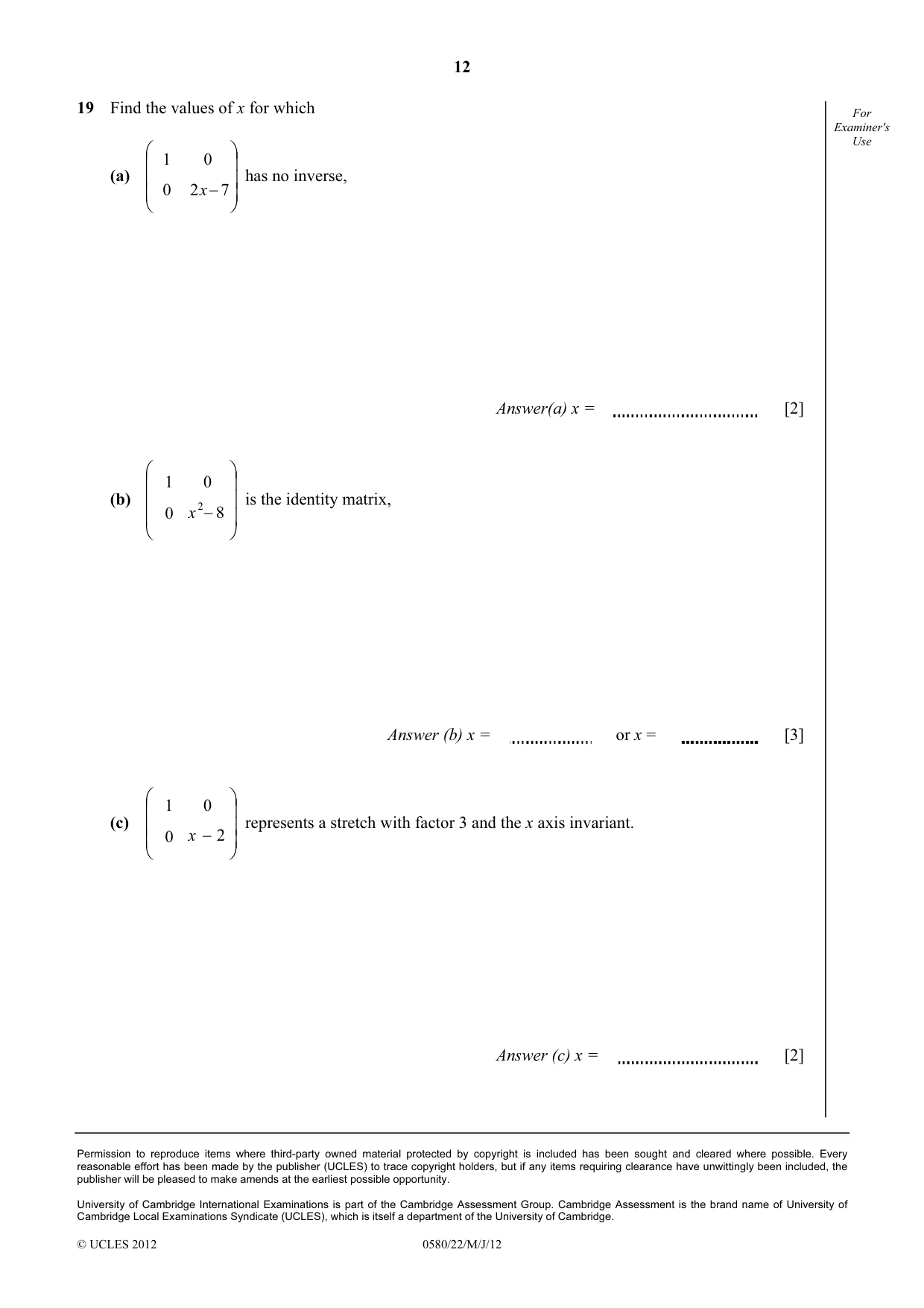 Cambridge IGCSE Mathematics 0580 2012 May/June Paper 2 · Variant 2 question paper, page 12 of 12