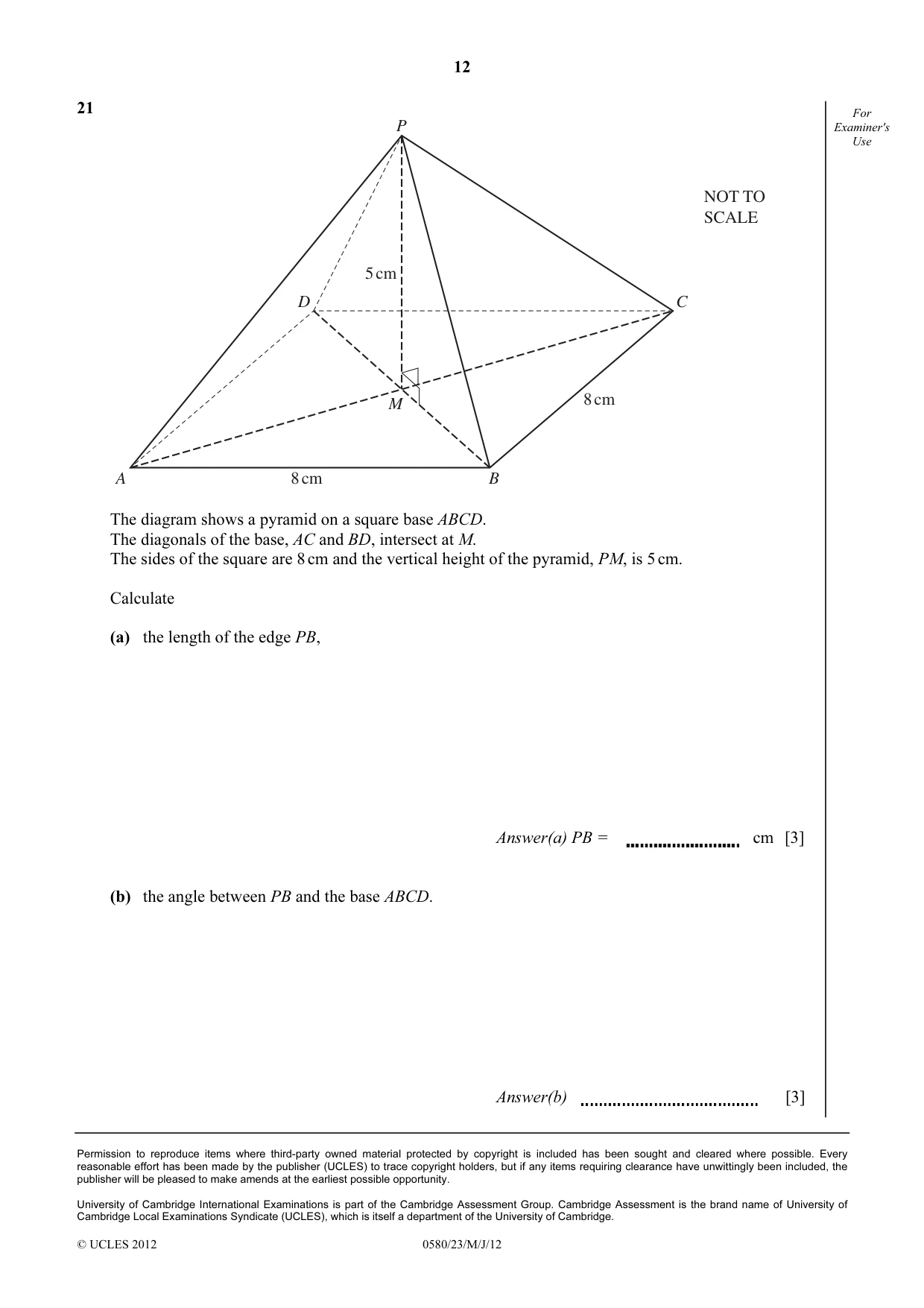 Cambridge IGCSE Mathematics 0580 2012 May/June Paper 2 · Variant 3 question paper, page 12 of 12