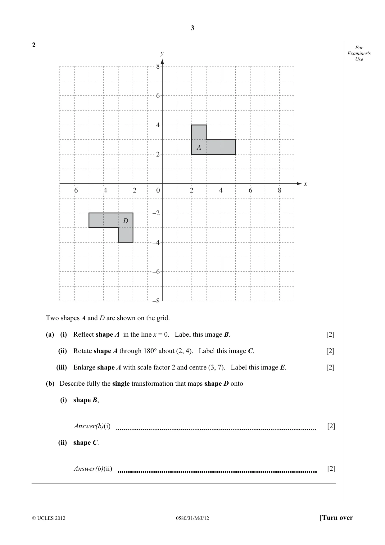 Cambridge IGCSE Mathematics 0580 2012 May/June Paper 3 · Variant 1 question paper, page 3 of 16