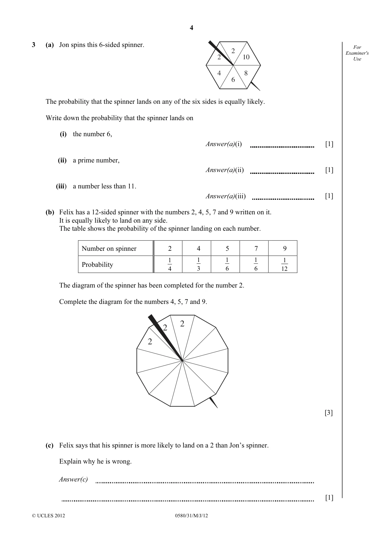 Cambridge IGCSE Mathematics 0580 2012 May/June Paper 3 · Variant 1 question paper, page 4 of 16