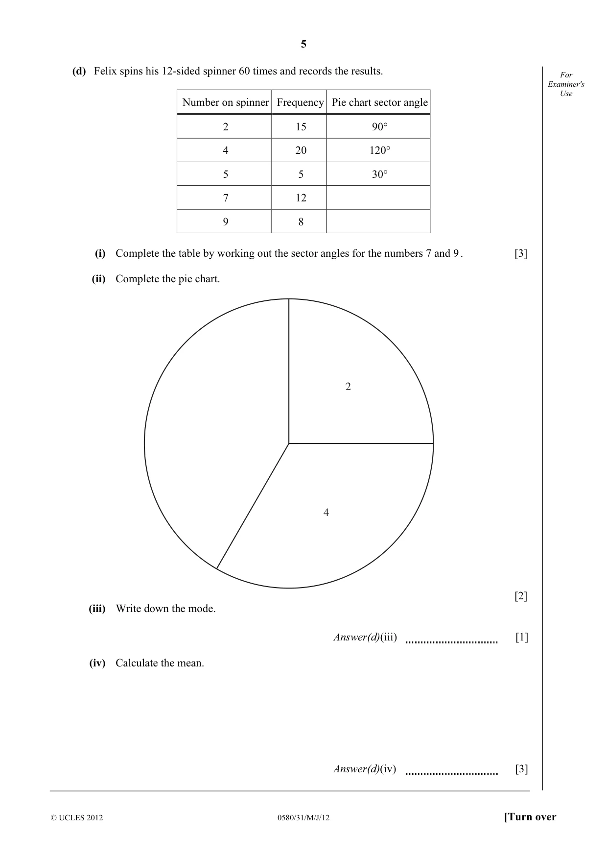 Cambridge IGCSE Mathematics 0580 2012 May/June Paper 3 · Variant 1 question paper, page 5 of 16
