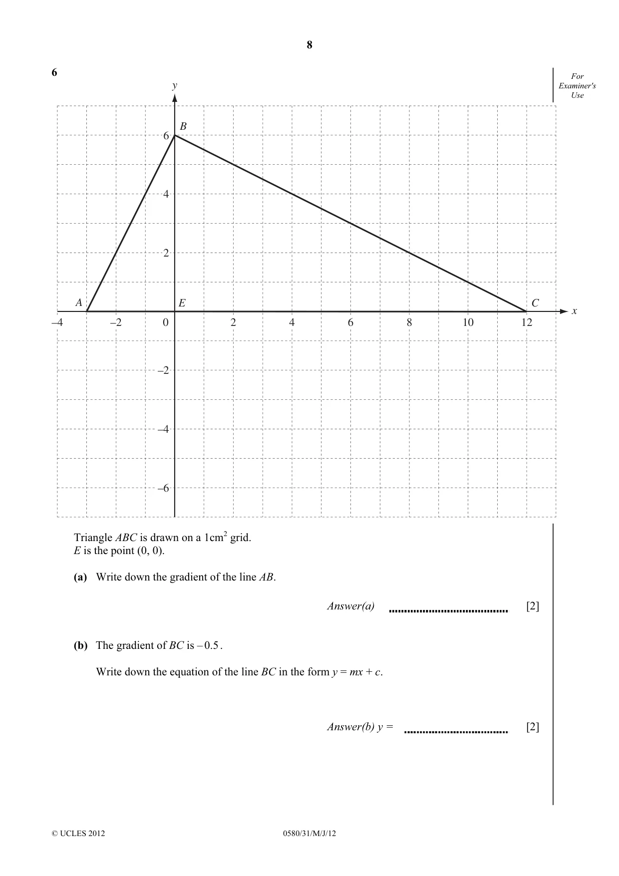Cambridge IGCSE Mathematics 0580 2012 May/June Paper 3 · Variant 1 question paper, page 8 of 16