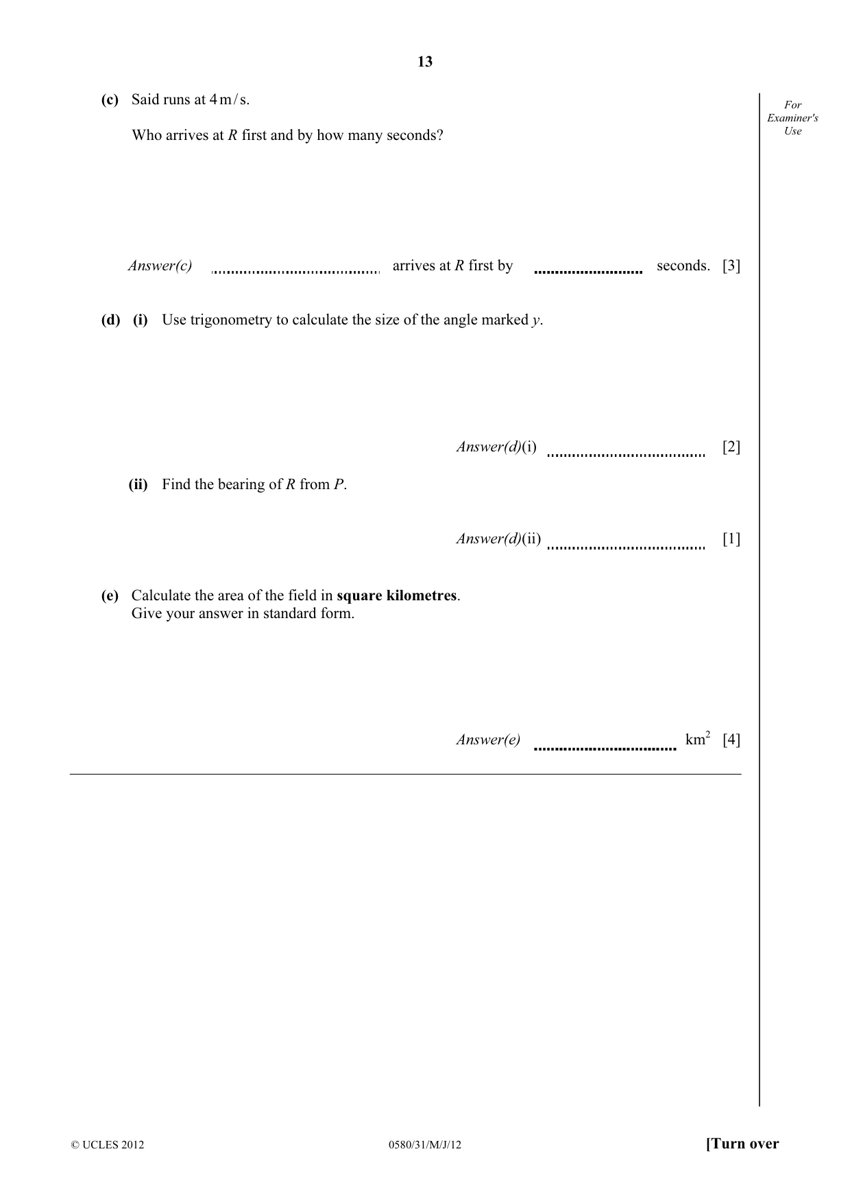 Cambridge IGCSE Mathematics 0580 2012 May/June Paper 3 · Variant 1 question paper, page 13 of 16