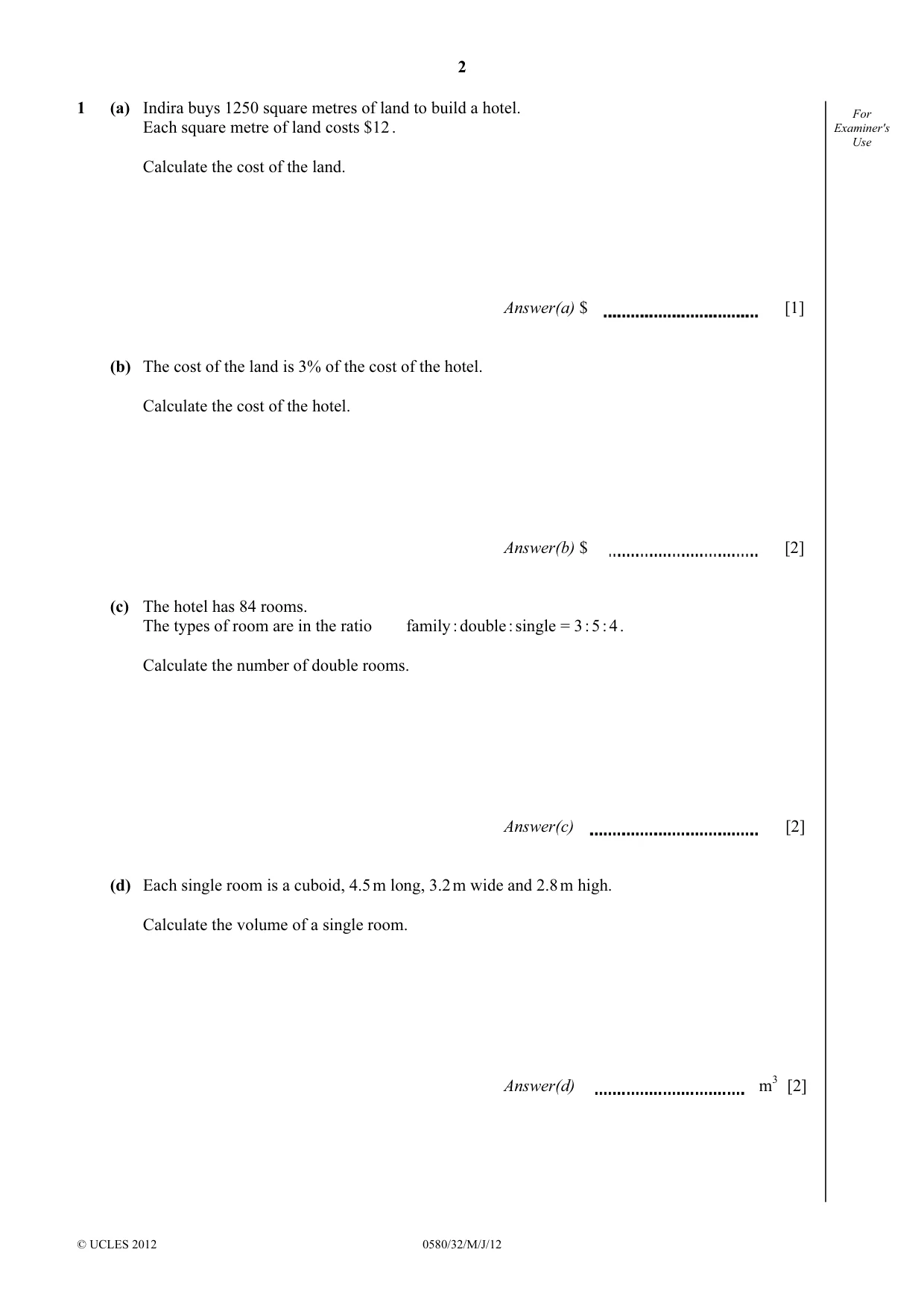 Cambridge IGCSE Mathematics 0580 2012 May/June Paper 3 · Variant 2 question paper, page 2 of 16