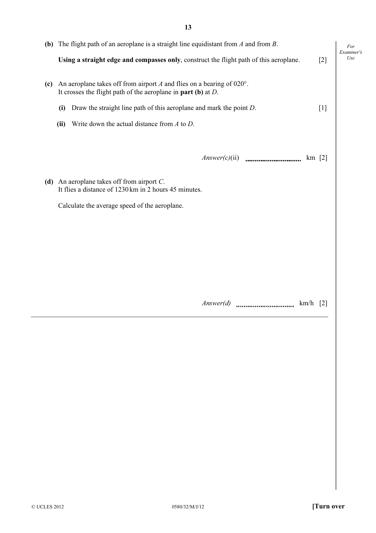 Cambridge IGCSE Mathematics 0580 2012 May/June Paper 3 · Variant 2 question paper, page 13 of 16
