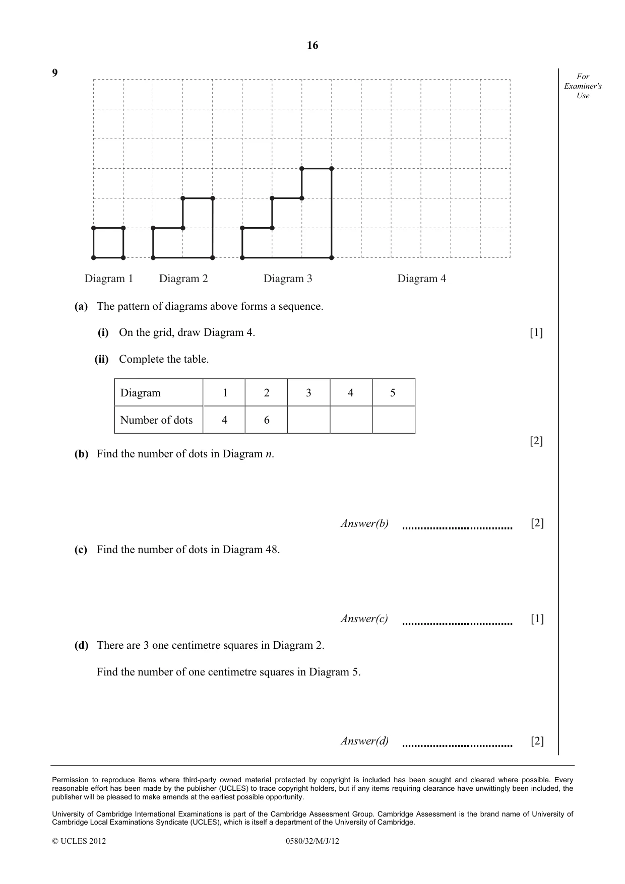 Cambridge IGCSE Mathematics 0580 2012 May/June Paper 3 · Variant 2 question paper, page 16 of 16