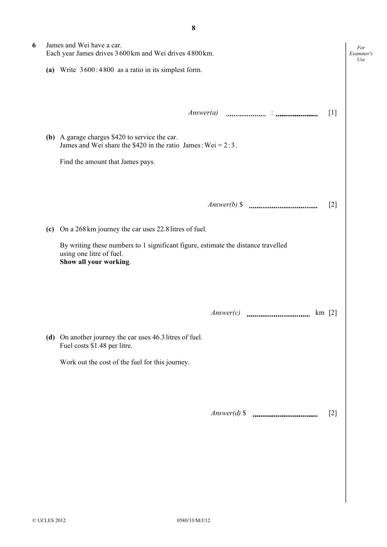 Cambridge IGCSE Mathematics 0580 2012 May/June Paper 3 · Variant 3 question paper, page 8 of 16