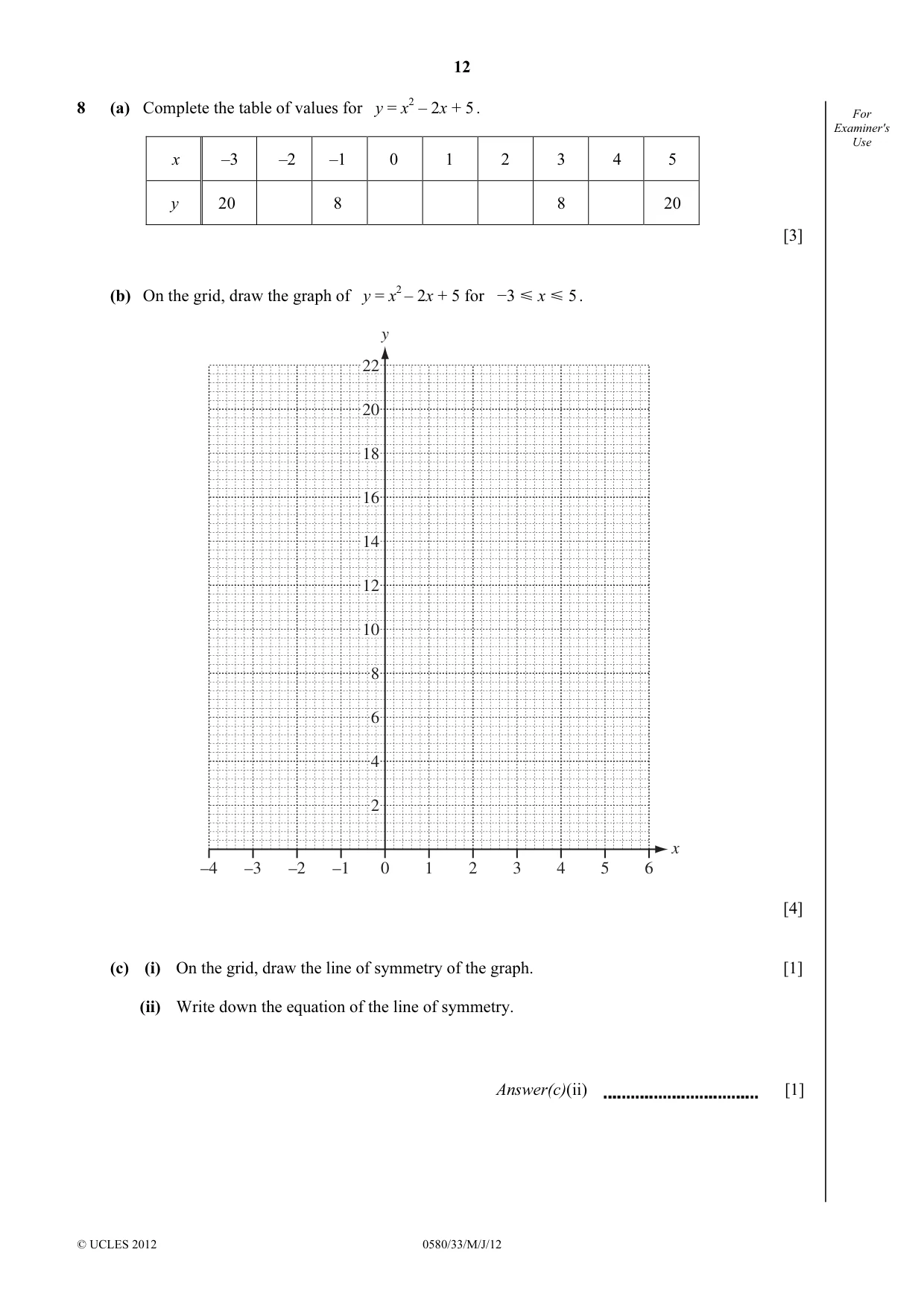 Cambridge IGCSE Mathematics 0580 2012 May/June Paper 3 · Variant 3 question paper, page 12 of 16