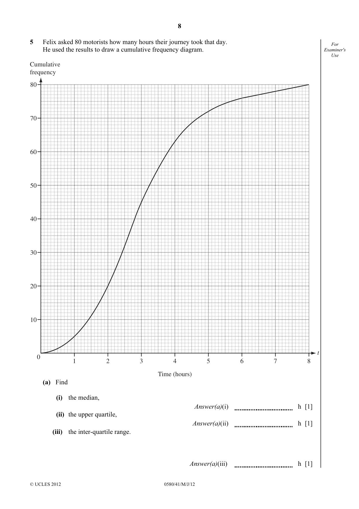 Cambridge IGCSE Mathematics 0580 2012 May/June Paper 4 · Variant 1 question paper, page 8 of 16