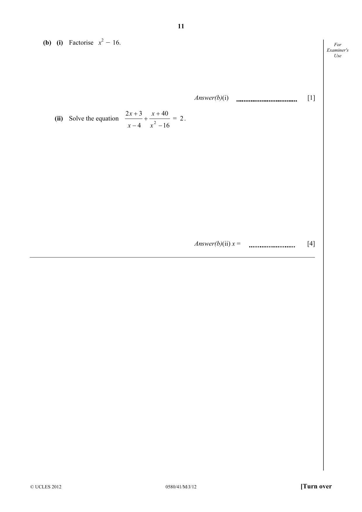 Cambridge IGCSE Mathematics 0580 2012 May/June Paper 4 · Variant 1 question paper, page 11 of 16