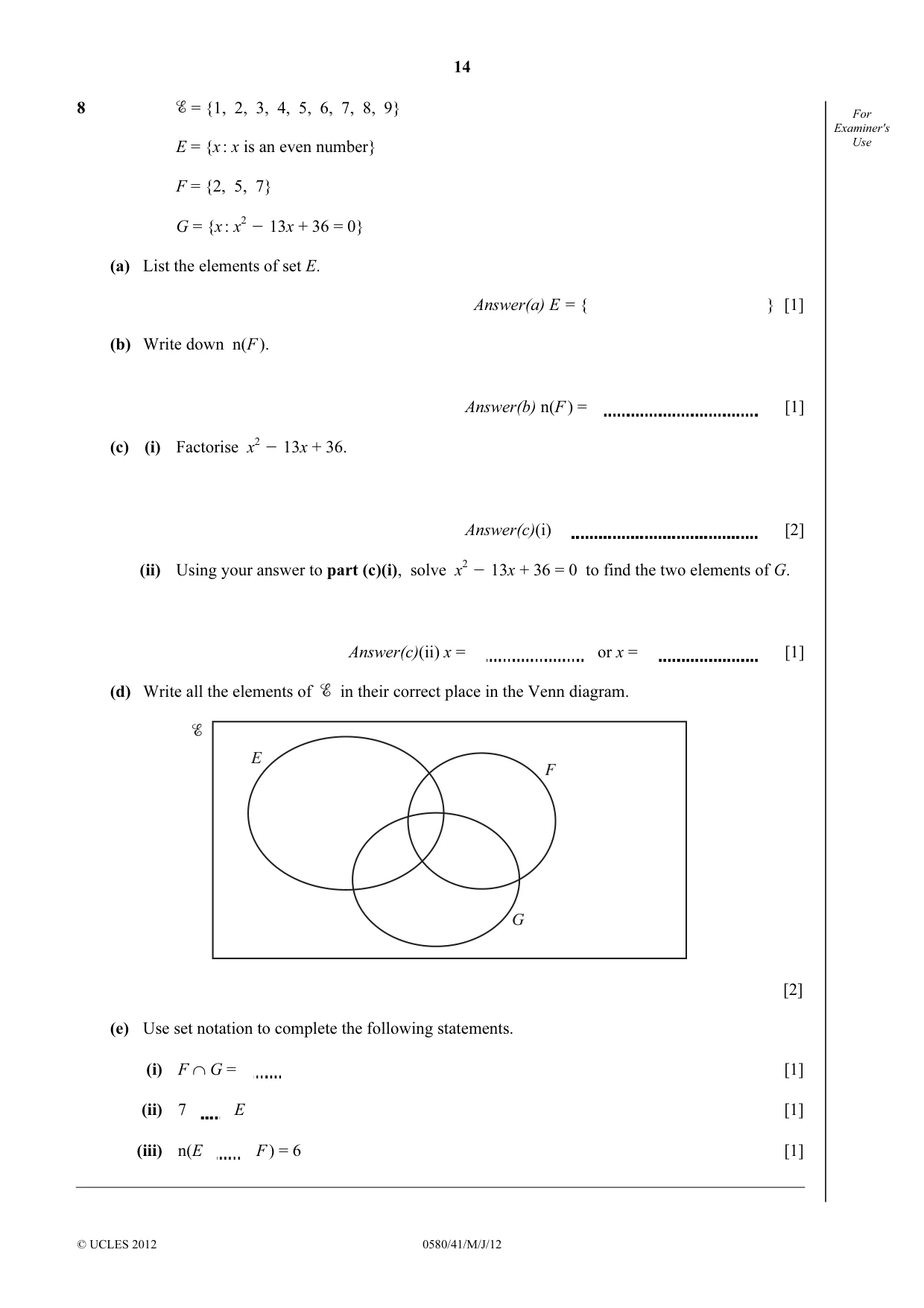 Cambridge IGCSE Mathematics 0580 2012 May/June Paper 4 · Variant 1 question paper, page 14 of 16