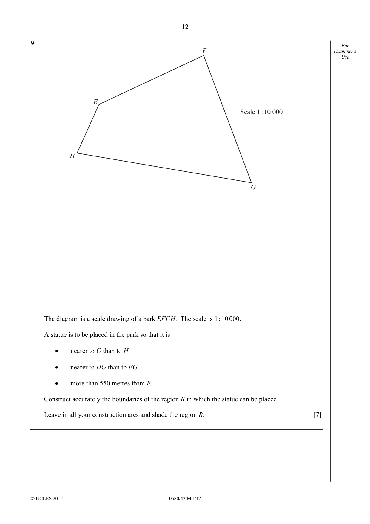 Cambridge IGCSE Mathematics 0580 2012 May/June Paper 4 · Variant 2 question paper, page 12 of 16