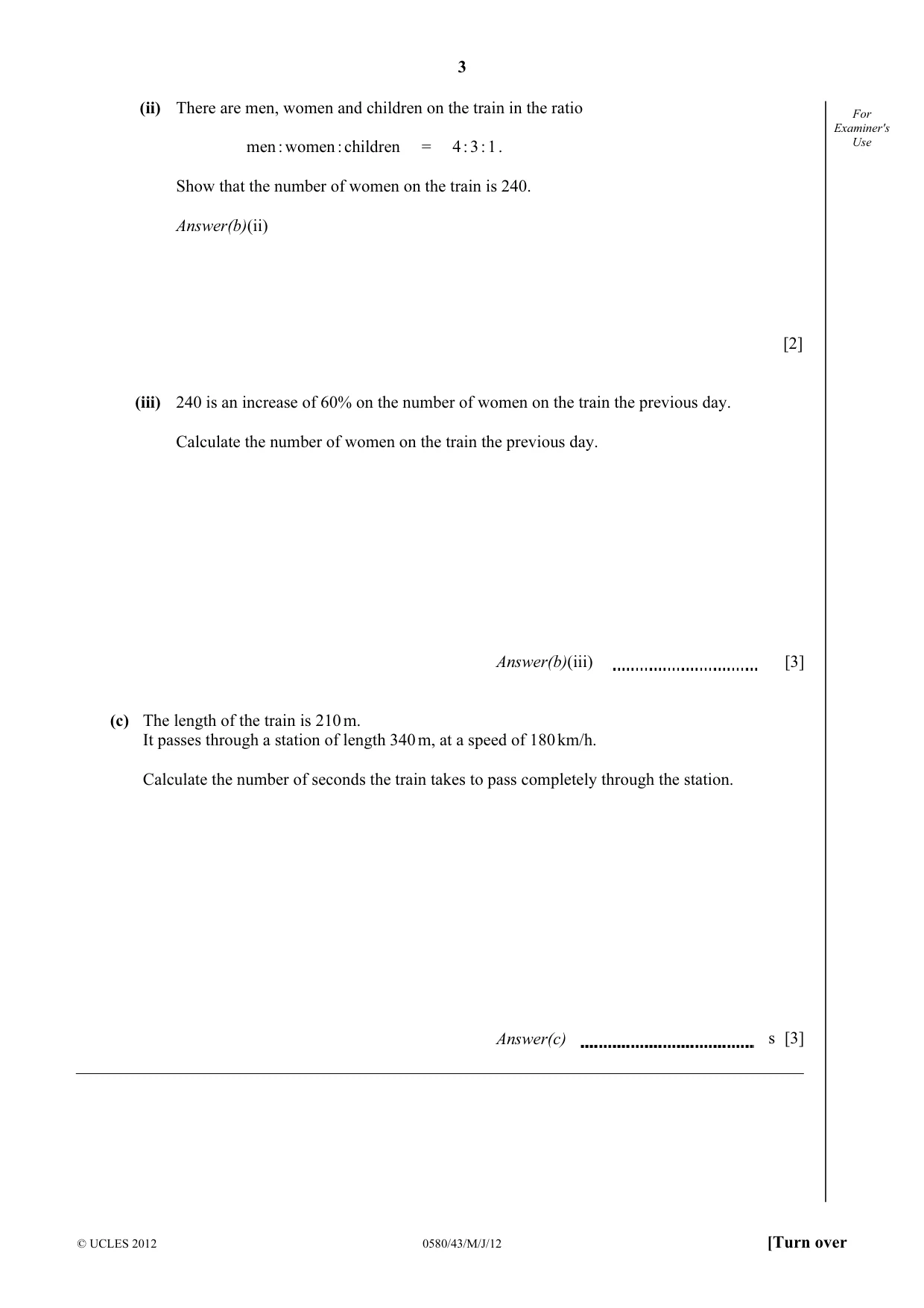 Cambridge IGCSE Mathematics 0580 2012 May/June Paper 4 · Variant 3 question paper, page 3 of 20