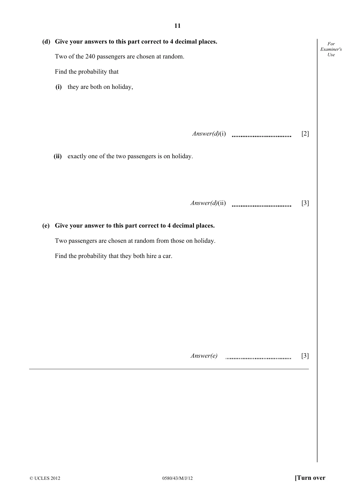 Cambridge IGCSE Mathematics 0580 2012 May/June Paper 4 · Variant 3 question paper, page 11 of 20